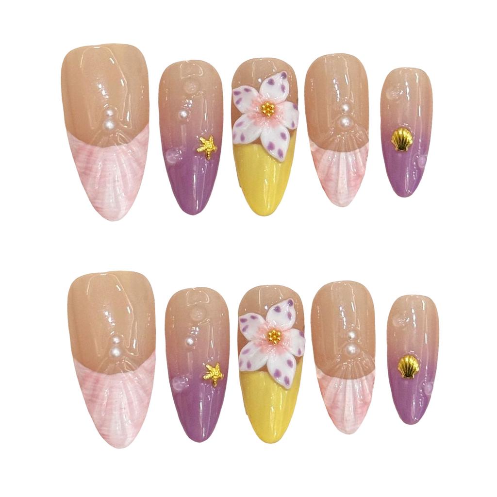 10PCS Nude Almond False Nails with French Tip Easy Effortless Application to Nails for Working Dating or Partying