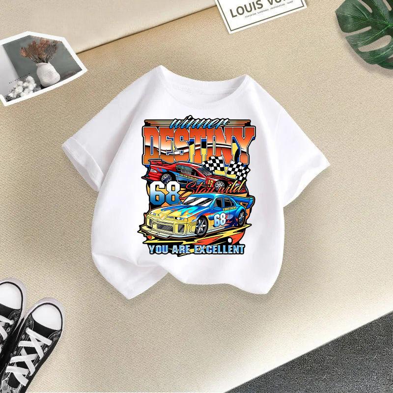 Children T-shirt Car Printed Kids 100% Cotton Tops 2-13Y O-Neck Short-sleeve T-shirt