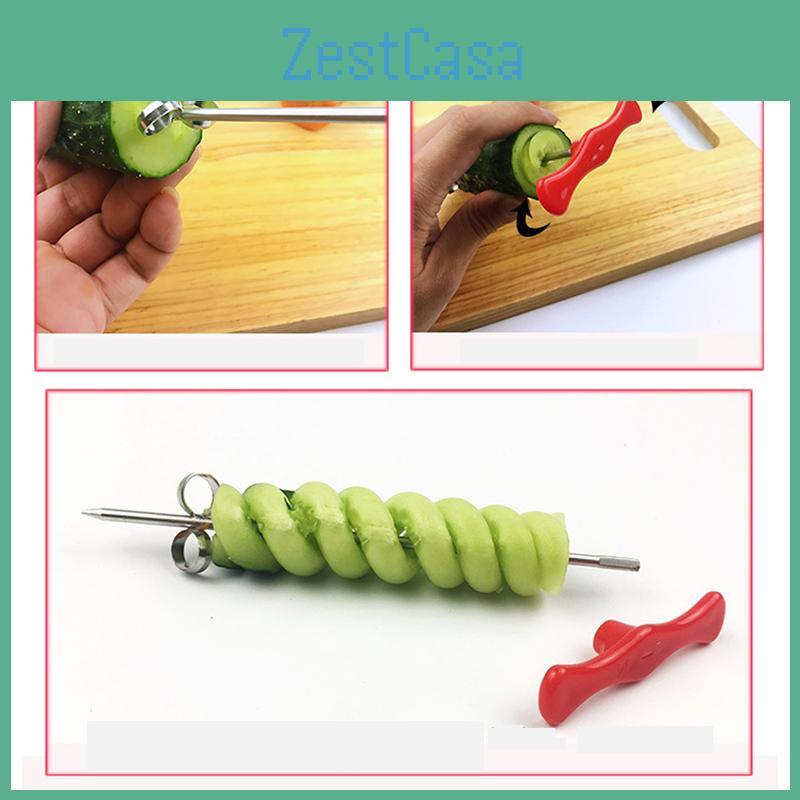 Многофункциональная овощерезка-спирализатор, изготовленная из нержавеющей стали и красной пластиковой ручки