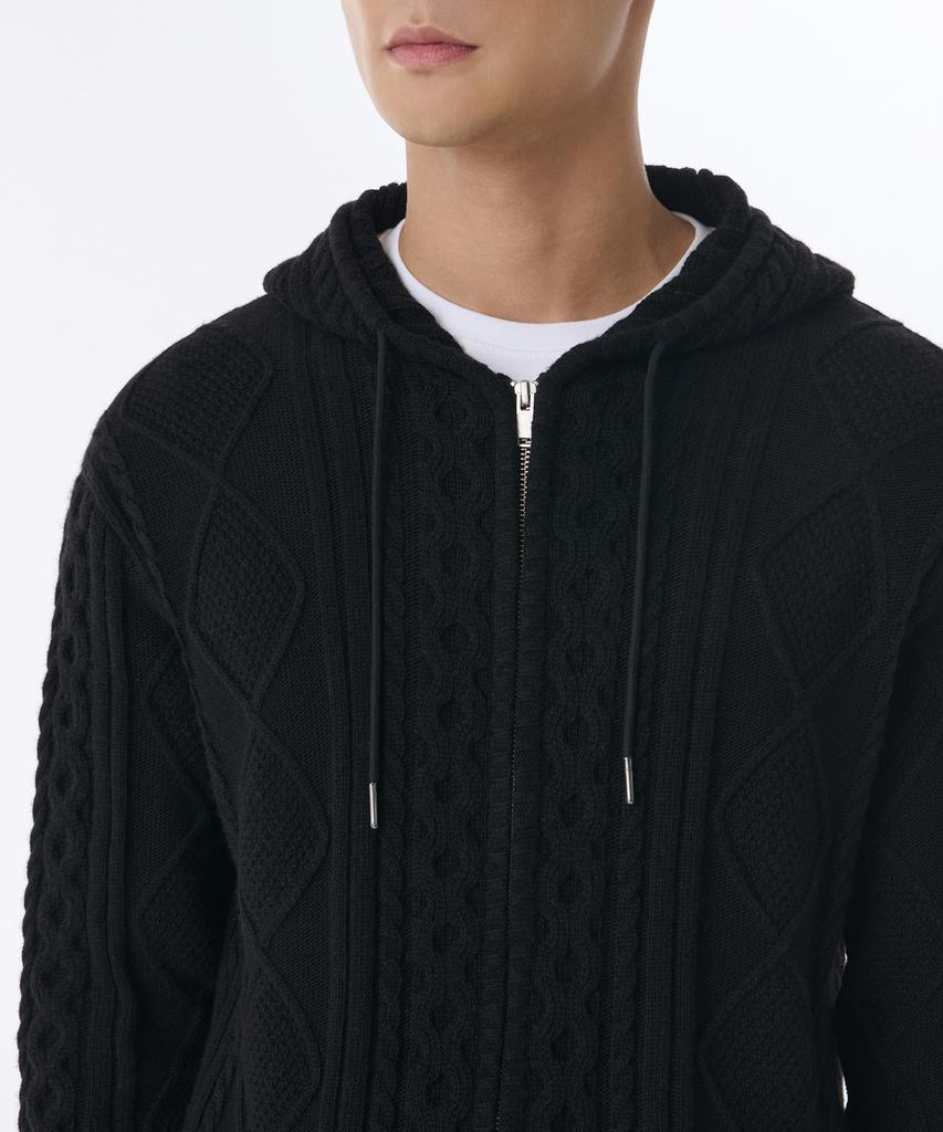 Musinsa Standard Aran Cable Knit Hooded Zip-Up [Black]