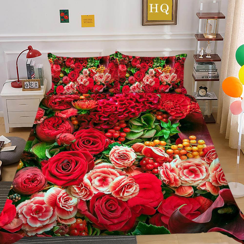 Домашнее постельное белье с 3D цветами и принтом из полиэстера, комплект постельного белья королевского размера, женский высококачественный декор для спальни