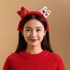 Embroidered Bow New Year Hair Hoop Lion Hanfu Hair Accessories Sweet Red Plush Headband  Kids