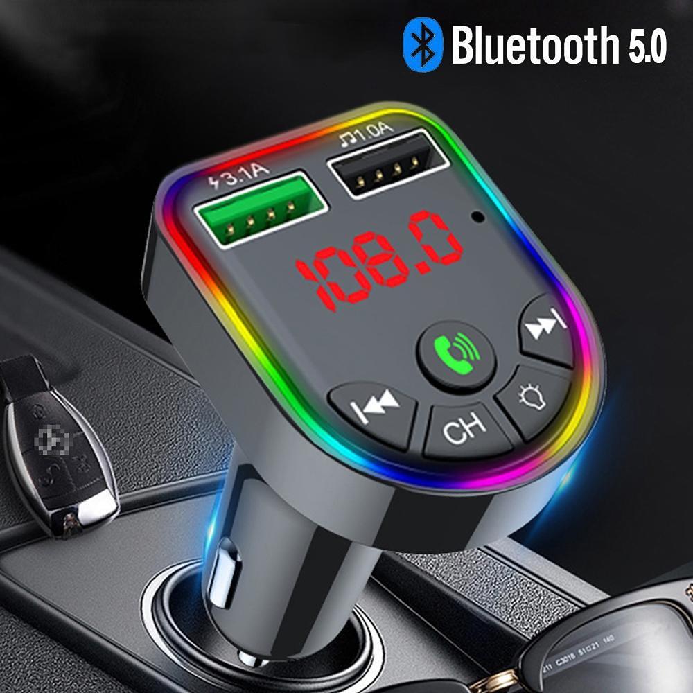 Автомобильный Bluetooth 5.0 FM-передатчик 7-цветный атмосферный светильник Автомобильный комплект MP3-модулятор Беспроводной аудиоприемник громкой связи