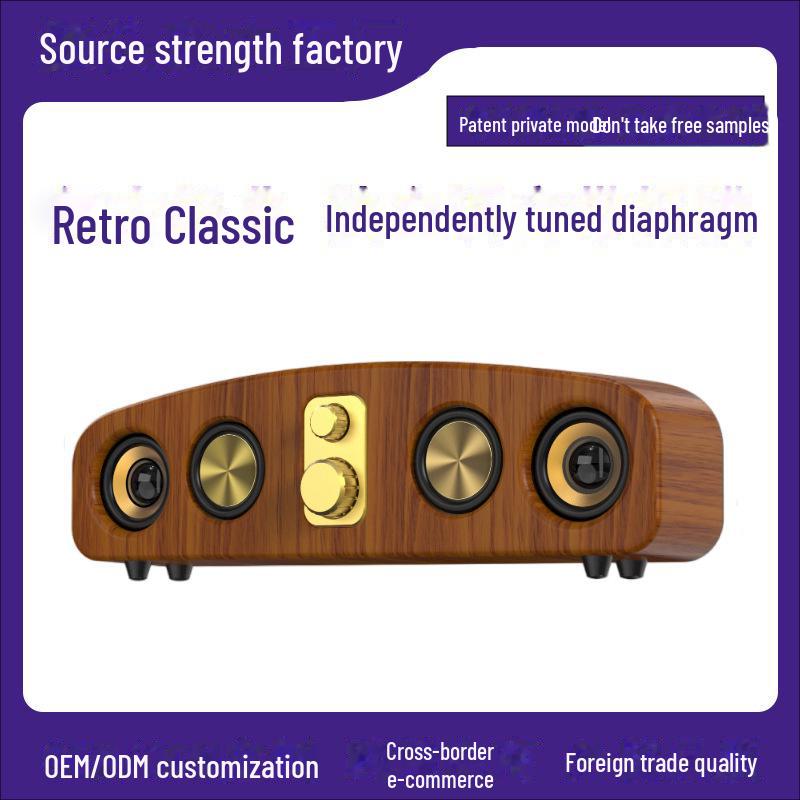 Bluetooth-динамик в стиле ретро с деревянной полоской, глубокими басами, настольным звуком, радио и слотом для карт