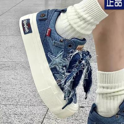 Звездные джинсовые синие парусиновые туфли женские 2025 года лето и осень новый нишевый дизайн корейская версия повседневной спортивной обуви