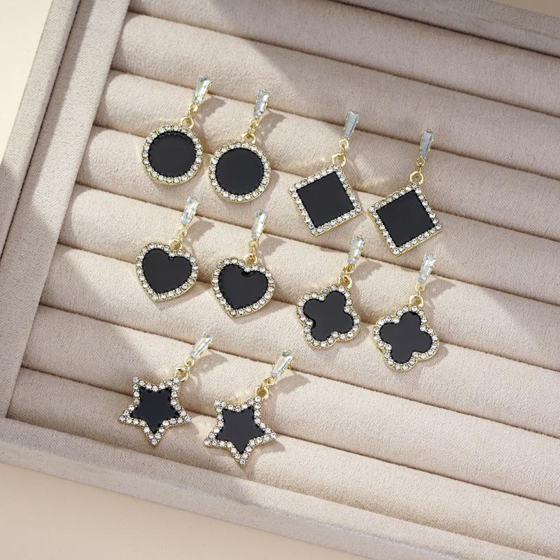 Европейско-американский стиль S925 серебряная игла черная капля масла бриллиантовые квадратные серьги