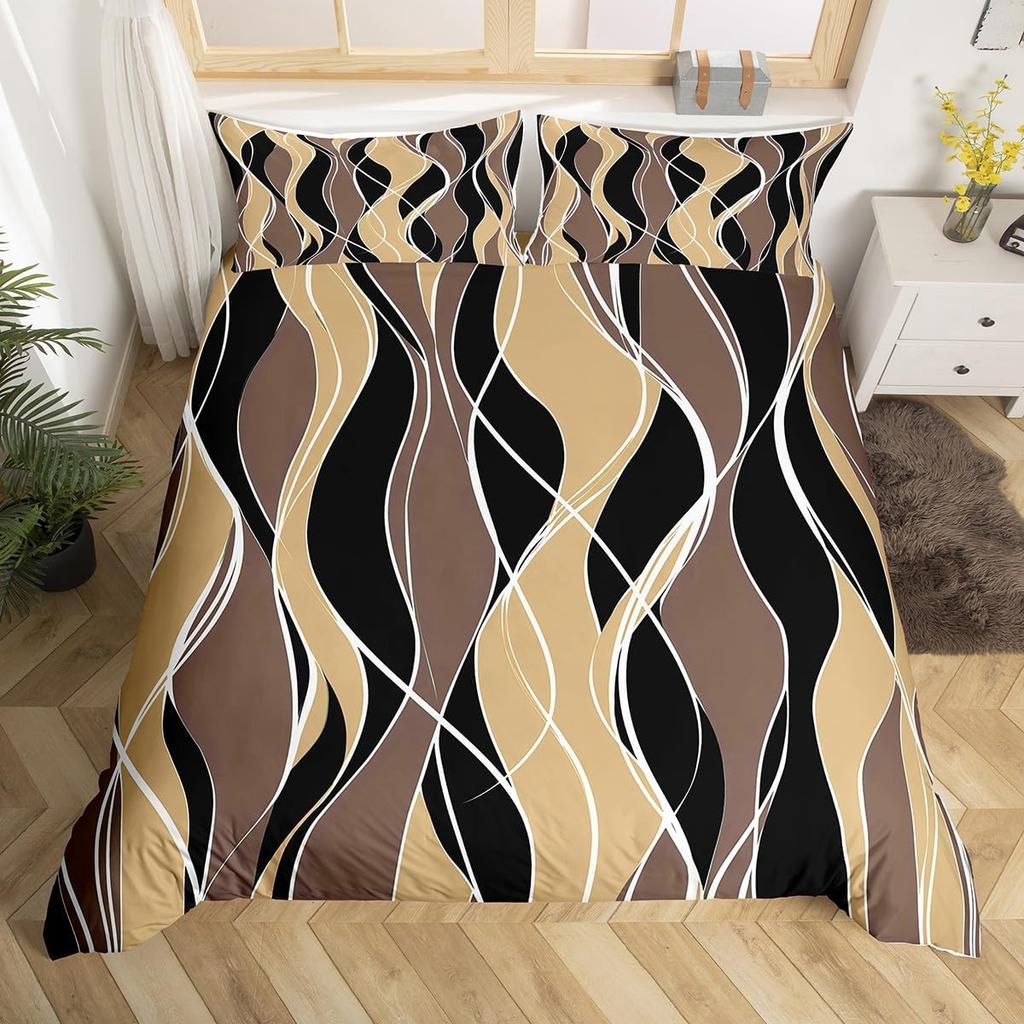 Modern Geometric Duvet Cover Abstract Art Stripes Bedding Set Simple Colorful Lines Comforter Cover for Kids Women Men Room Dorm