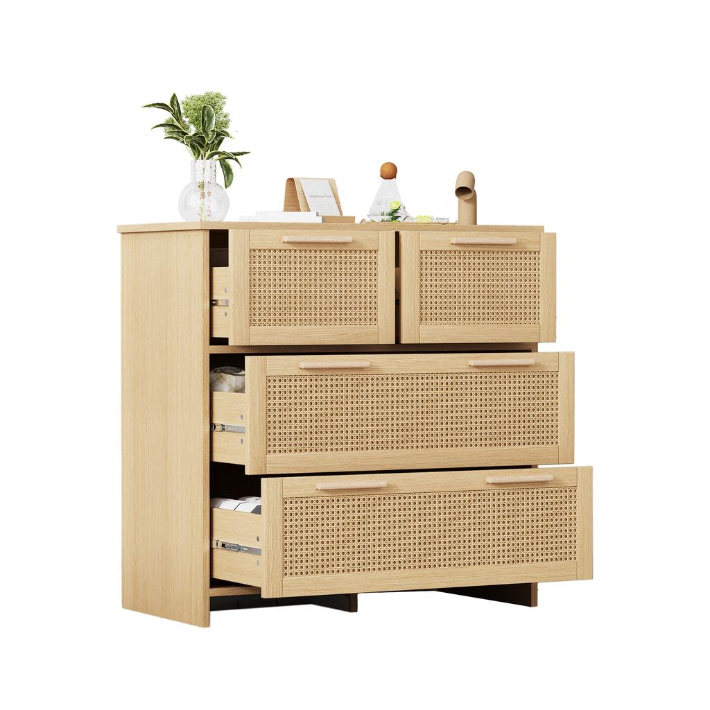 High-quality 4-drawer rattan cabinet with solid wood handles - Suitable for bedroom, living room, dining room, hallway - Dimensions: W80/H80/D38 cm