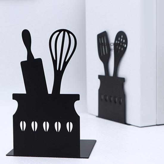 Metal Book Ends for Shelves Black Kitchen Essentials Design Bookends for Home Office Decor Heavy Duty Non-skid Book Ends Stationery Supplies