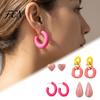 Trendy Jewelry for Daily Wear 4 Pairs Chunky Statement Earrings Women, Geometric Hollow Chain, C-shape Soft Tone Summer Earring Collection Hoop,