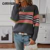 Women's Sweater Autumn and Winter Plus Size Loose Pullover Color Collision Round Neck Striped Knitted Sweater