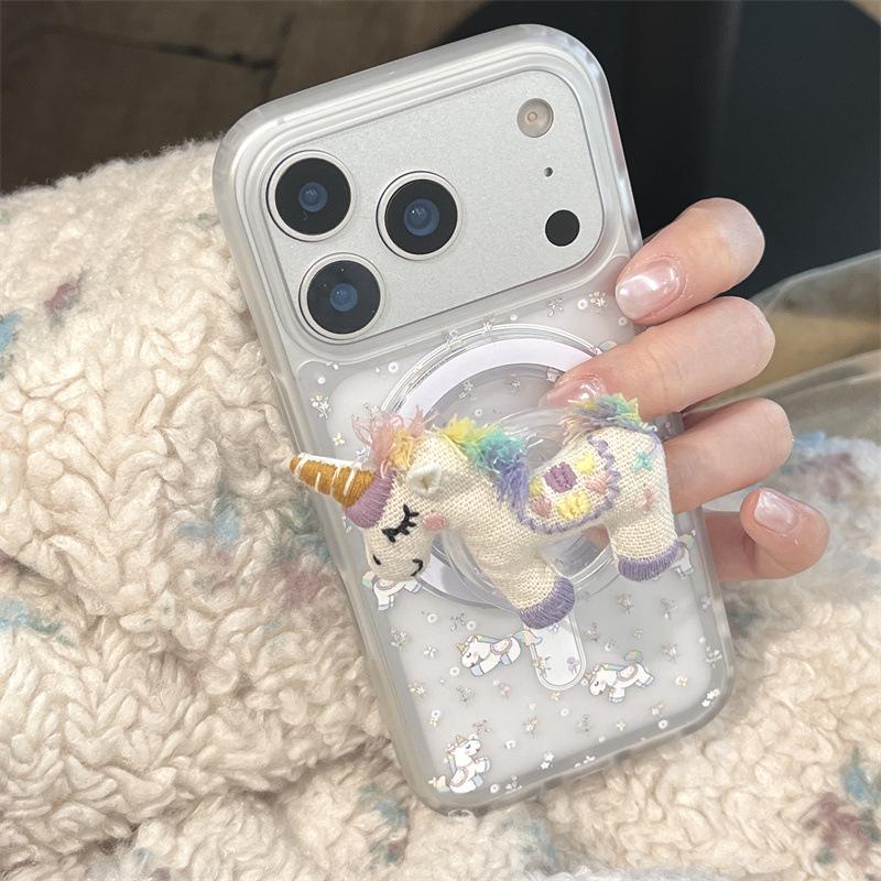 3D Магнитная подставка и чехол для телефона Единорог для iPhone 17/16 Pro Max/15/14