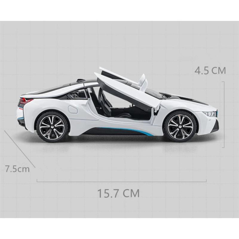 1/32 BMW I8 Автомобиль на новой энергии Модель спортивного автомобиля из сплава Литая под давлением Имитация Металлические Гоночные Автомобили Модель автомобиля Звук Свет Детские Игрушки Подарок