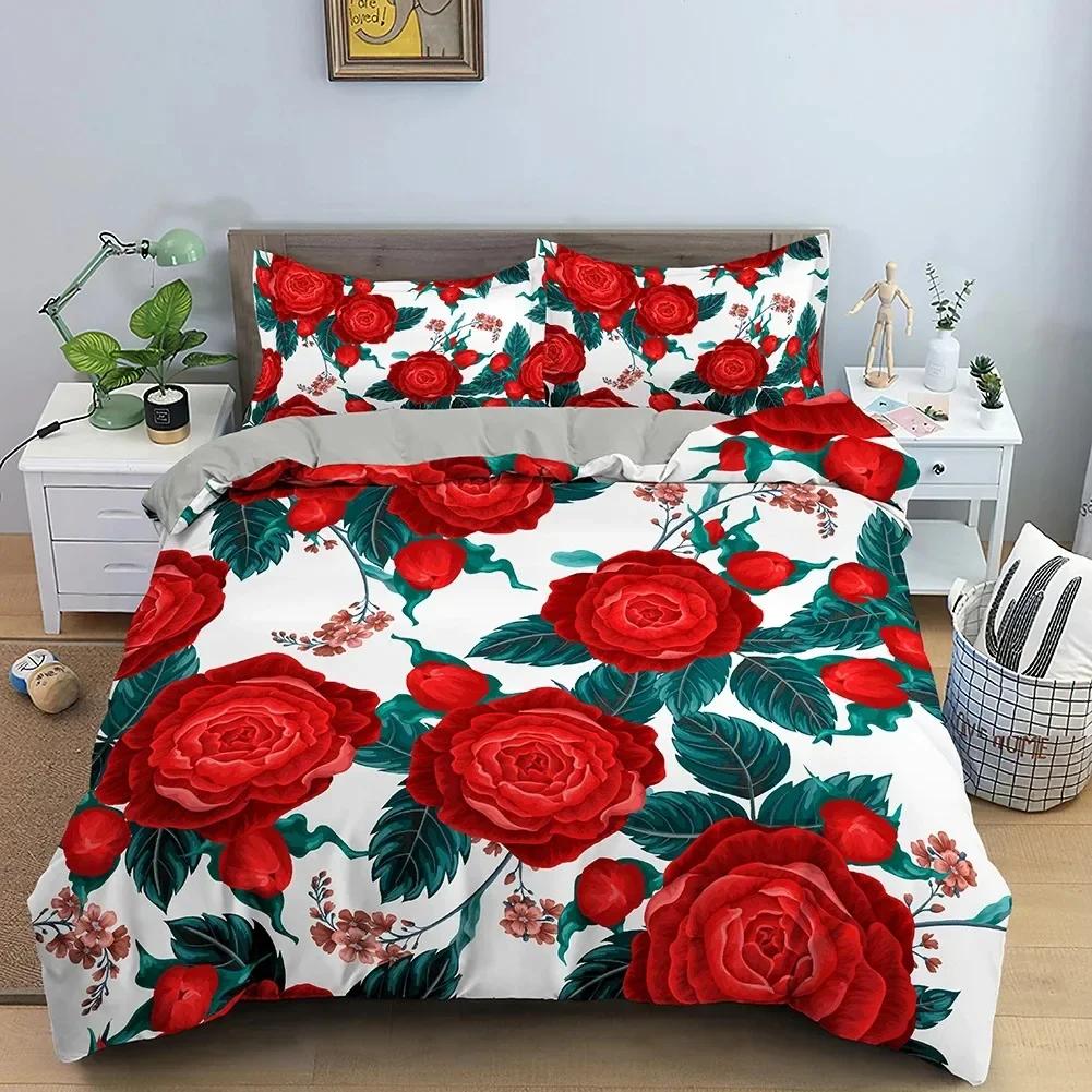 Rose Flower Comfortable Duvet Quilt Cover Pillowcase Bedding Set Children Bedroom Decoration Home Textile