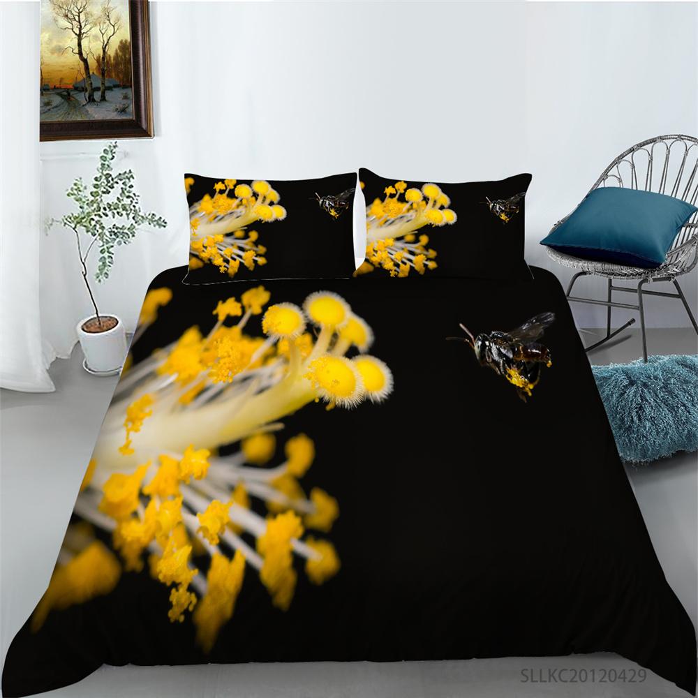 Kids Bedding Set 3D Bee Print Quilt Kids School Adults Bed Set Microfiber Fashion Home Bedclothes Duvet Covers