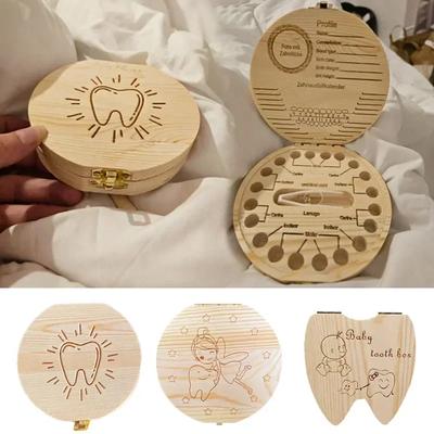 Коробочка для молочных зубов Деревянная Детская для хранения зубов Коробочка Зубной феи Органайзер Деревянная памятная для коллекционирования зубов Пуповинная коробочка