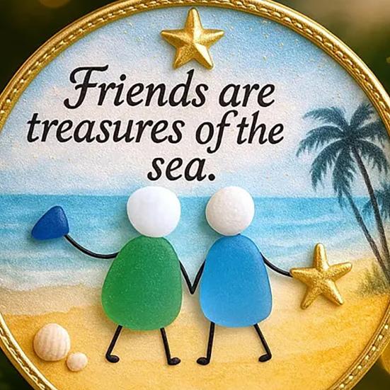 Friendship Sea Glass Christmas Ornament Round/Heart Shaped Friendship Keepsake for Best Friends Handmade Sea Glass Art Hanging Ornament for Christmas