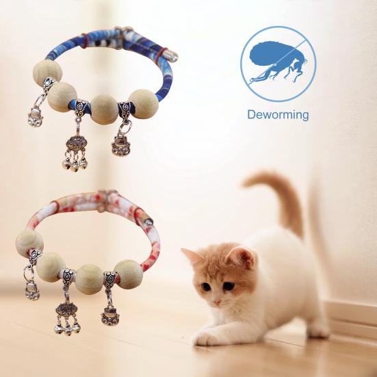 Pet Collar Natural Camphor Wood Insect Repellent Safe Anti-Flea Pet Kitten Collar with Bell Pet Supplies