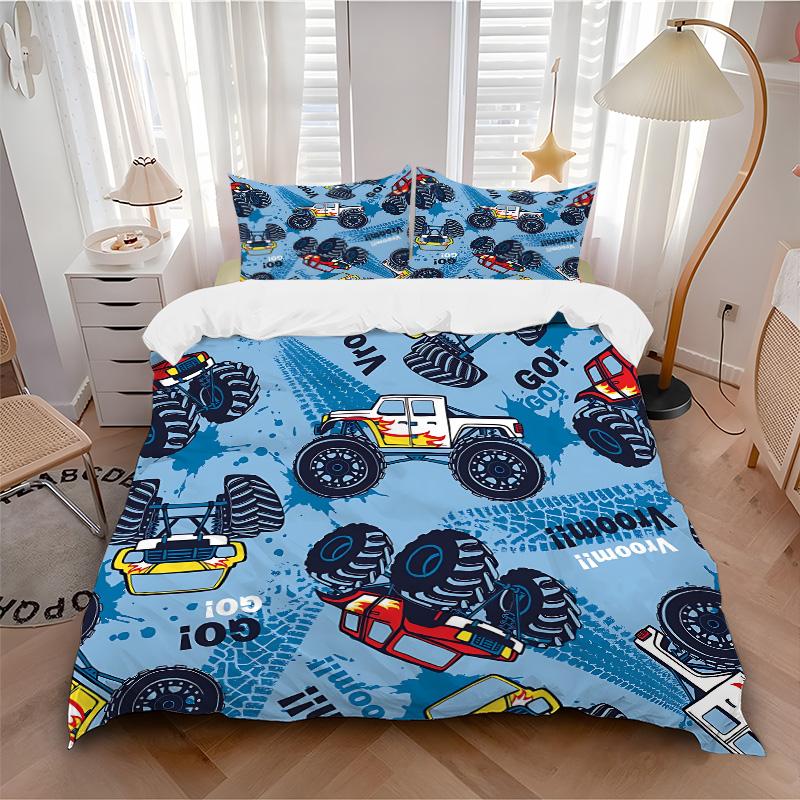 Monster Truck Adventure Print 3Pcs Bedding Setduvet Cover With 2 Bedropillowcase Home Birthday Gift
