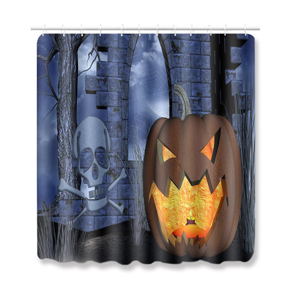 Halloween Shower Curtain Floor Mat Three-Piece Combination Set, Living Room Sand Absorbent Carpet, Bedroom Non-Slip Door Mat