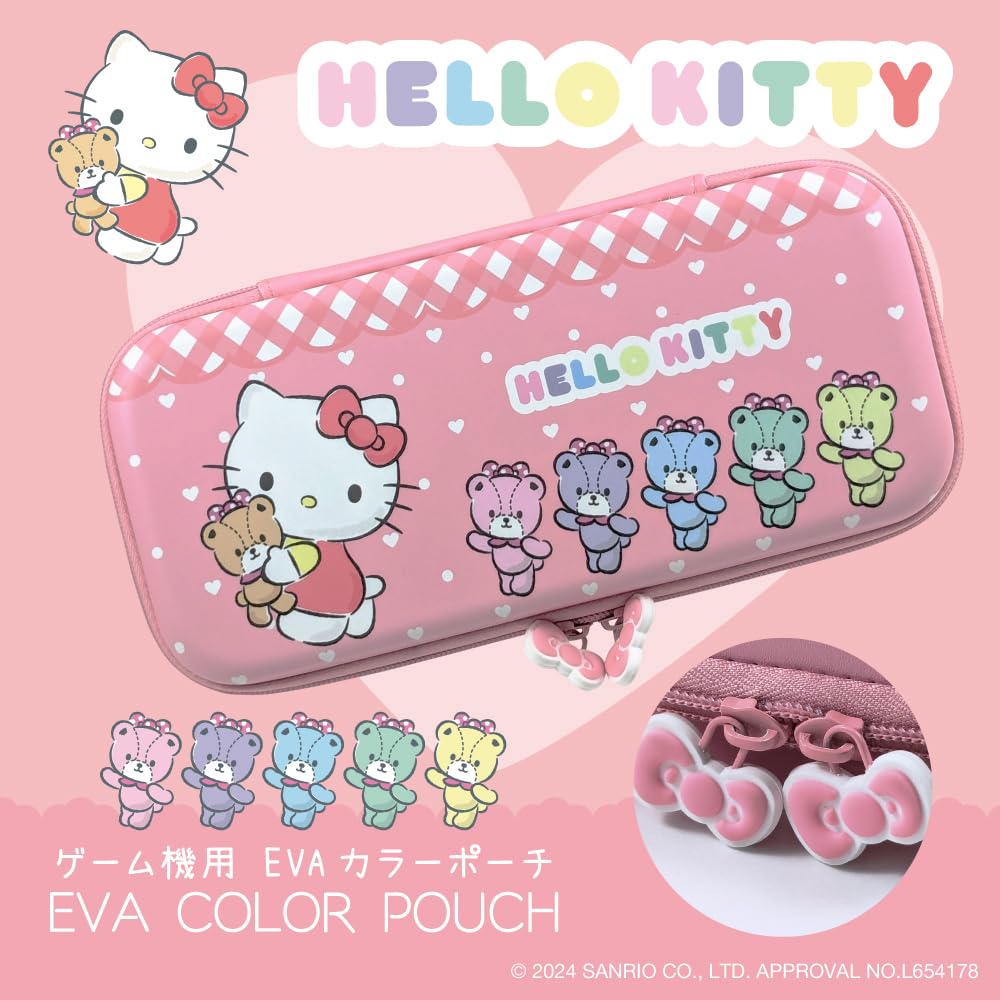 Allone EVA Color Pouch for Sanrio Hello x 4 x Pink Checkered with Inner Compatible with Double Protects from Scratches and Cute Gaming, #Unipo,