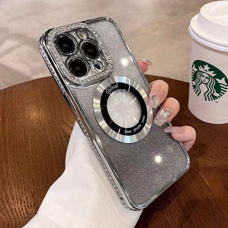 iPhone17 роскошный гальванизированный блестящий стразами для чехла мобильного телефона Apple 16Promax зеркальный магнитный держатель 15