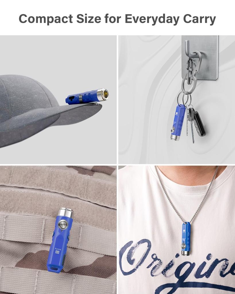 RovyVon Aurora A1x Blue 650lumens Powerful Mini Keychain Flashlight USB C Rechargeable Small EDC Flashlight for Night Gift Camping, Walking,
