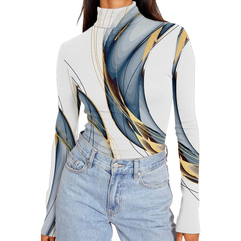 Женские рубашки с высоким воротником и длинными рукавами с принтом, осенние модные базовые облегающие мягкие термотопы