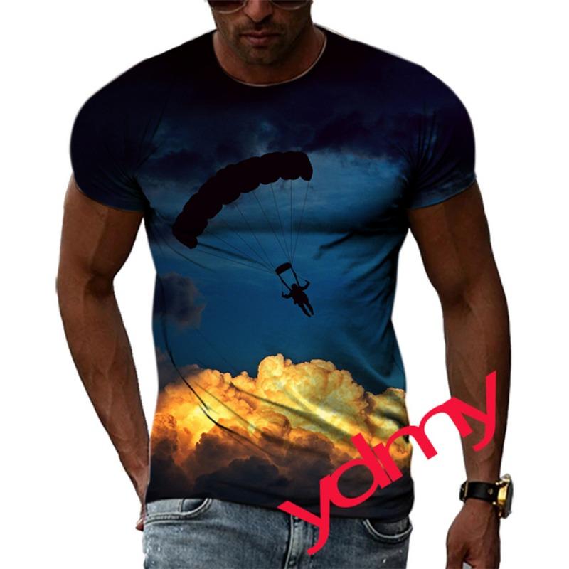 Tide Fashion Summer Parachute Picture Мужская футболка Повседневные футболки с принтом в стиле хип-хоп с круглым вырезом и короткими рукавами