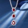Luxury Fashion Emerald Sapphire Ruby Water Drop Long Pendant Zircon Tennis Necklace for Women Engagement Wedding Party Jewelry
