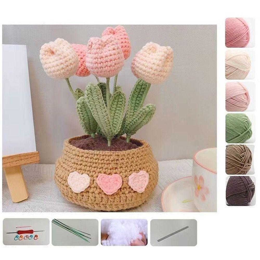 Knit Kits Crochet Kit Tulip Flowerpot Crochet Starter Kit Handmade Crafts Lovers