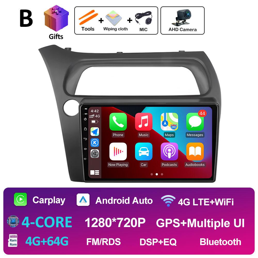 Беспроводной Android Auto Carplay для Honda Civic Хэтчбек 2006 2007 2008 2009 - 2011 Автомагнитола Видео Мультимедийный плеер Вентилятор охлаждения