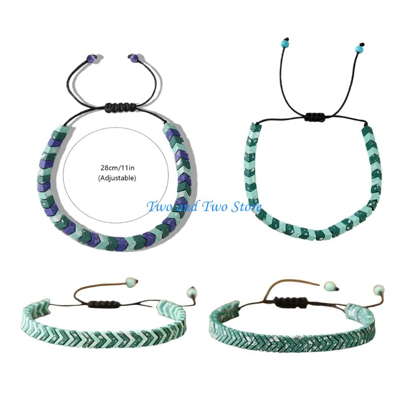 HX6F Handmade Adjustable Bracelet Geometric Beads Unique Design Jewelry Gift Item