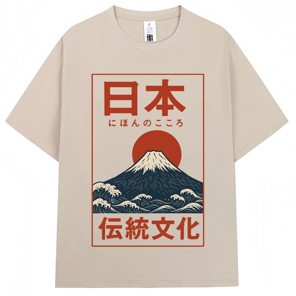 Japanese Style Hokkaido Wave Vintage Tshirt Men Women Harajuku Fashion High Quality T Shirts Oversized Cotton Summer Tee Shirt