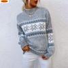 Stylish Snowflake Knit Sweater with Half-High Collar for Women