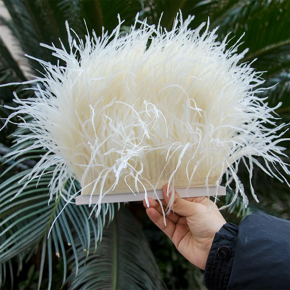 1M Natural Ostrich Feathers Trim White Clothing Sewing Ribbon 8-10cm Feather Fringe for Wedding Party Decoration Crafts Plumes