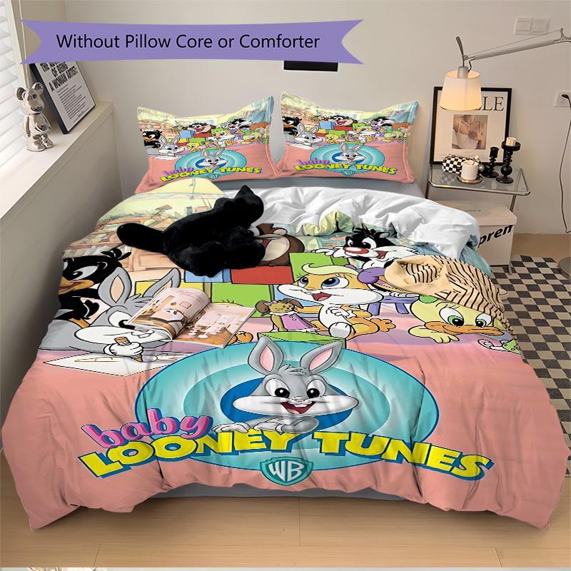 3 шт. Комплект постельного белья Looney Tunes. Мягкий и удобный, без стержня (1x Пододеяльник + 2x Наволочки) yy251031099