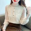 New 2024 Fashion Autumn Winter Long Sleeve Half High Collar Velvet Lace Blouse Shirt Women Tops Blouses Shirts J759