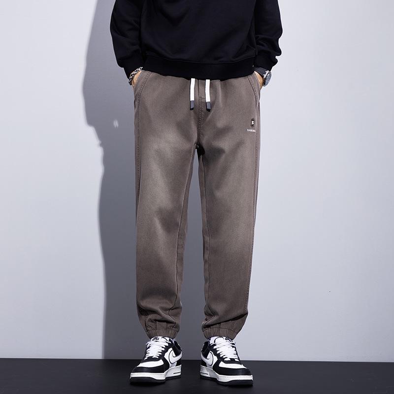 [Optional Fleece] Men's New Autumn/Winter Casual Lyocell Embroidered Drawstring Sports Pants