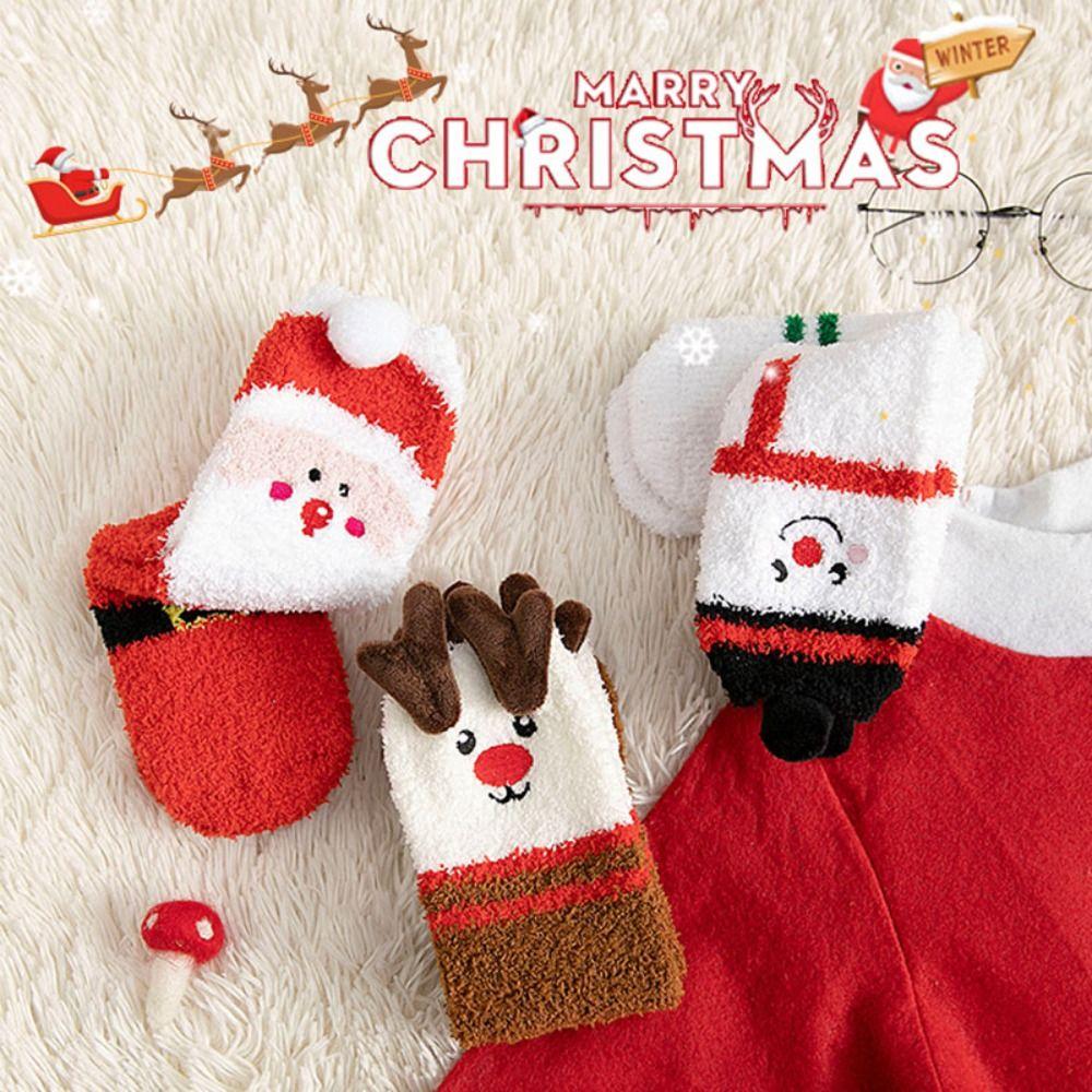 Сохраняющие тепло носки средней длины из кораллового флиса, плюшевые носки с Санта-Клаусом, мягкие рождественские носки, Рождество