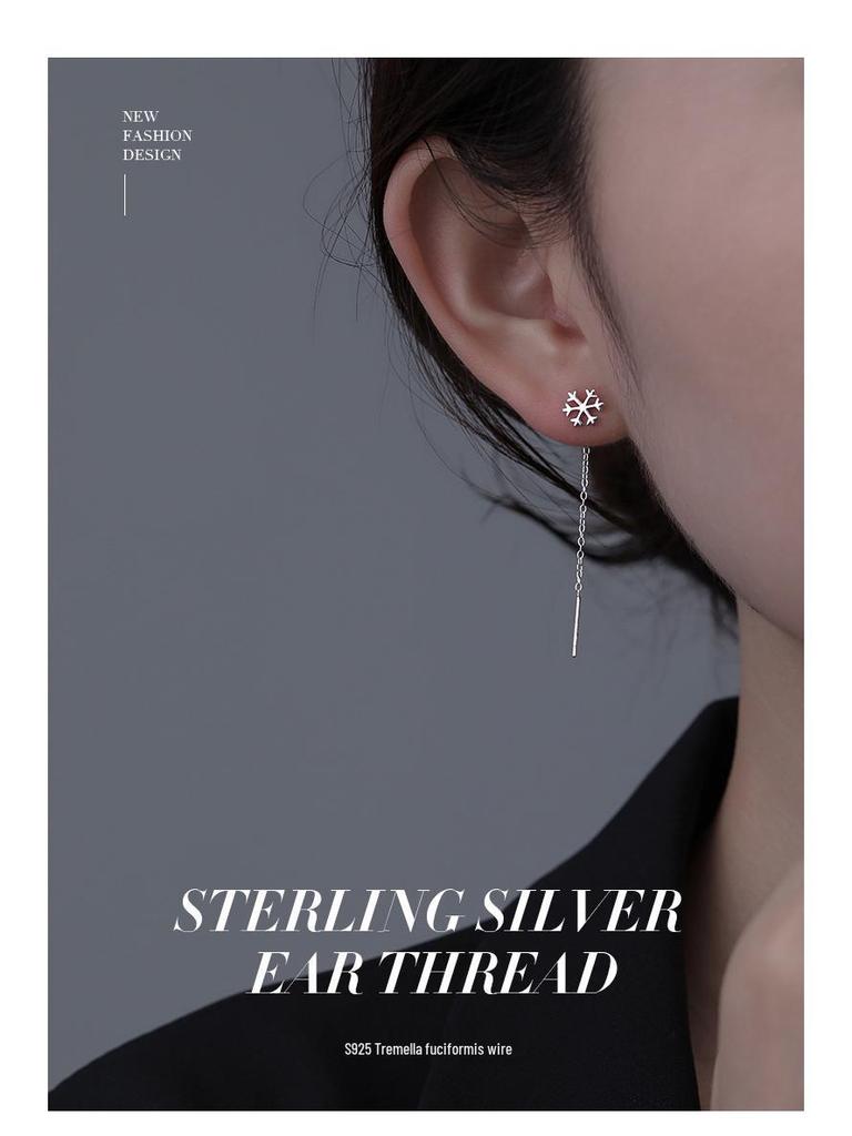 Banyan Tree S925 Silver Snowflake Tassel Earrings for Women – Korean Style