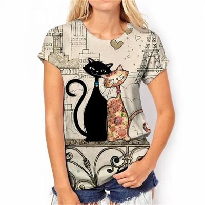Модные футболки, женские топы с короткими рукавами, черная футболка с принтом кота, летняя женская футболка большого размера, повседневная одежда в стиле Харадзюку
