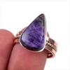 Natural Charoite Gemstone 925 Solid Sterling Silver Gift Two Tone Ring S.8 V6P81