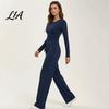 Breathable Matching Sets Women Top Pants Set for Spring Fall, Slim Fit Crewneck Sweatshirt, Everyday Wear Suit Elastic Waist Loose Wide