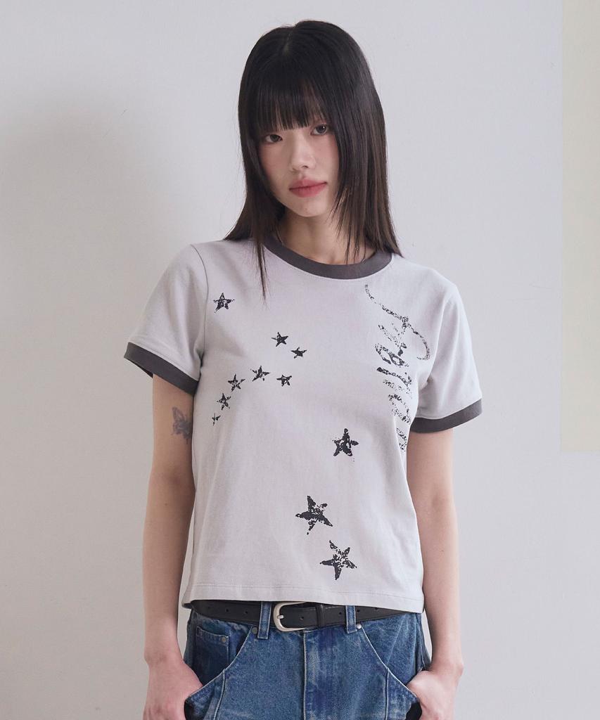 PRENDA Crack Star Logo Crewneck Tee Gray