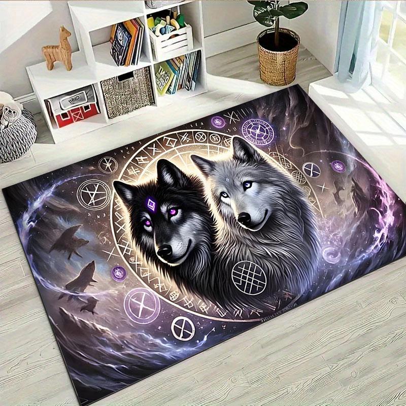 Wolf-themed rug, non-slip rug, suitable for living room, bedroom, game room, computer room and home décor.