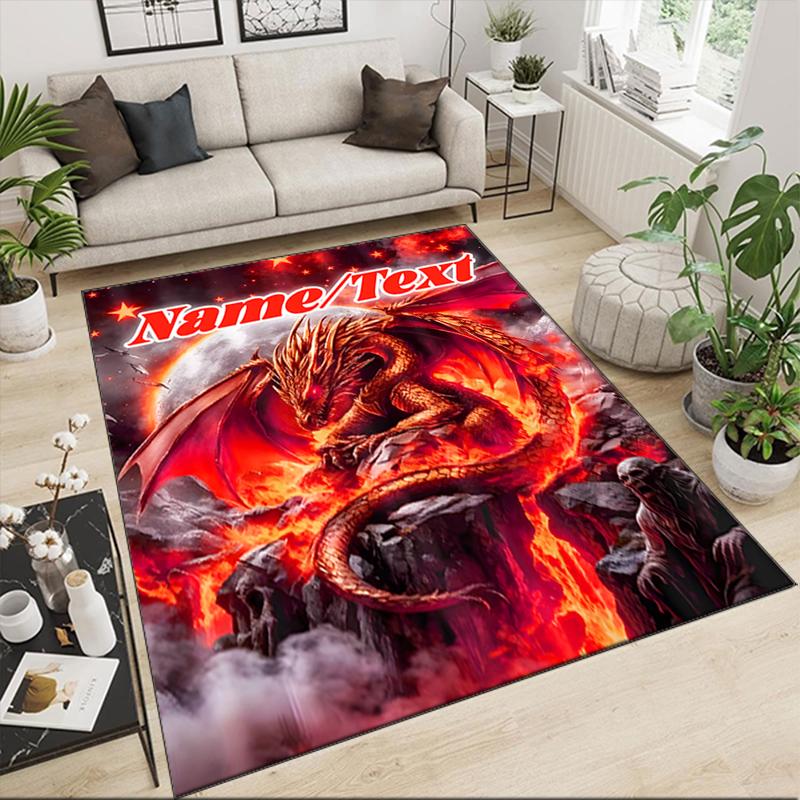 1PC Custom Name Dragon Fire Fantasy Art Theme Floor Mat Ideal for Living Room, Game Rooms, Office, Bedroom,Floor Mat Playful Design