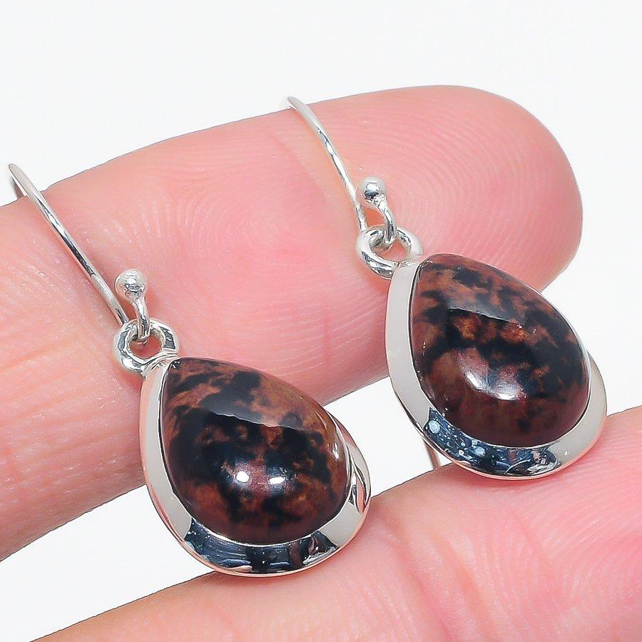 Natural Mahogany Obsidian Gemstone 925 Solid Sterling Silver Earring 1.50" G5v79