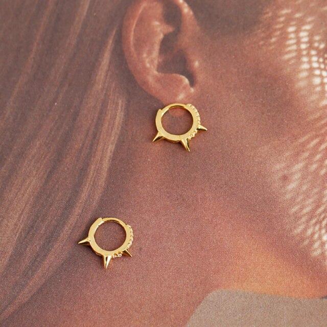 100% 925 пробы серебро маленькие круглые золотые молнии циркониевые серьги-кольца клипсы для женщин Pendientes геометрические