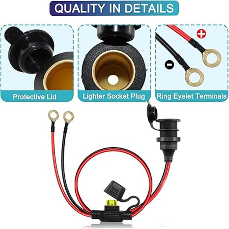 12 awg 12V24V High-power Waterproof Threaded Cigarette Lighter Female Socket Wire for Car and Motorcycle Modification